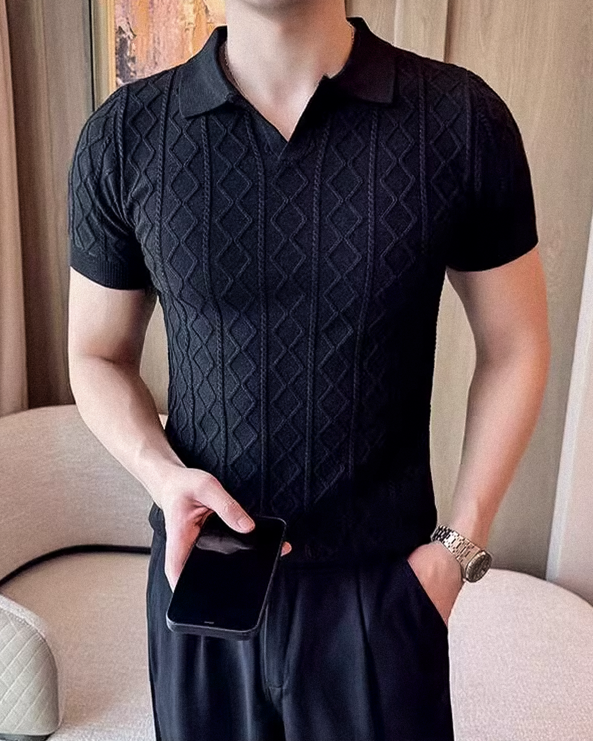 Cable Knit Polo